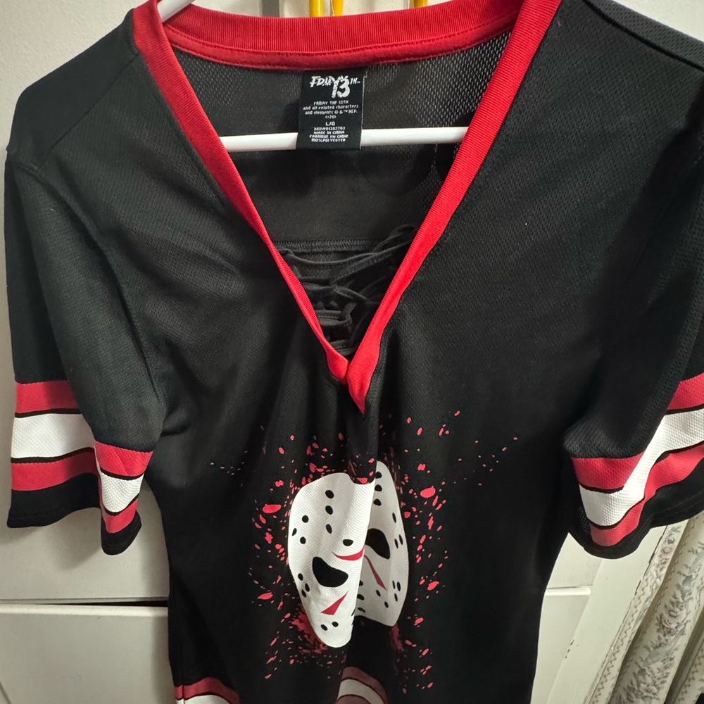 Black and Red Hockey Mask Graphic Jersey Friday the 13th